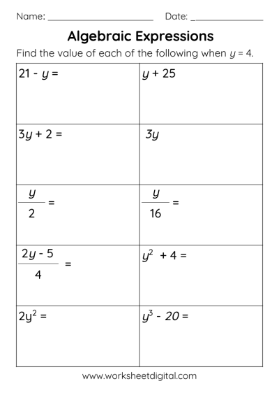 Algebra - Worksheet Digital - Worksheets Library
