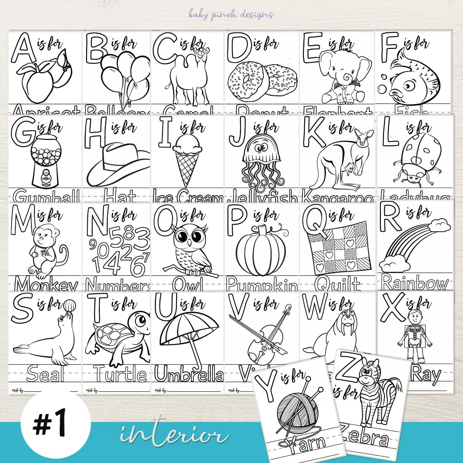 Printable Alphabet Baby Shower Coloring Book 101 - Baby Pinch