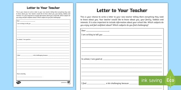 About Me Letter to Teacher | Writing Templates - Twinkl