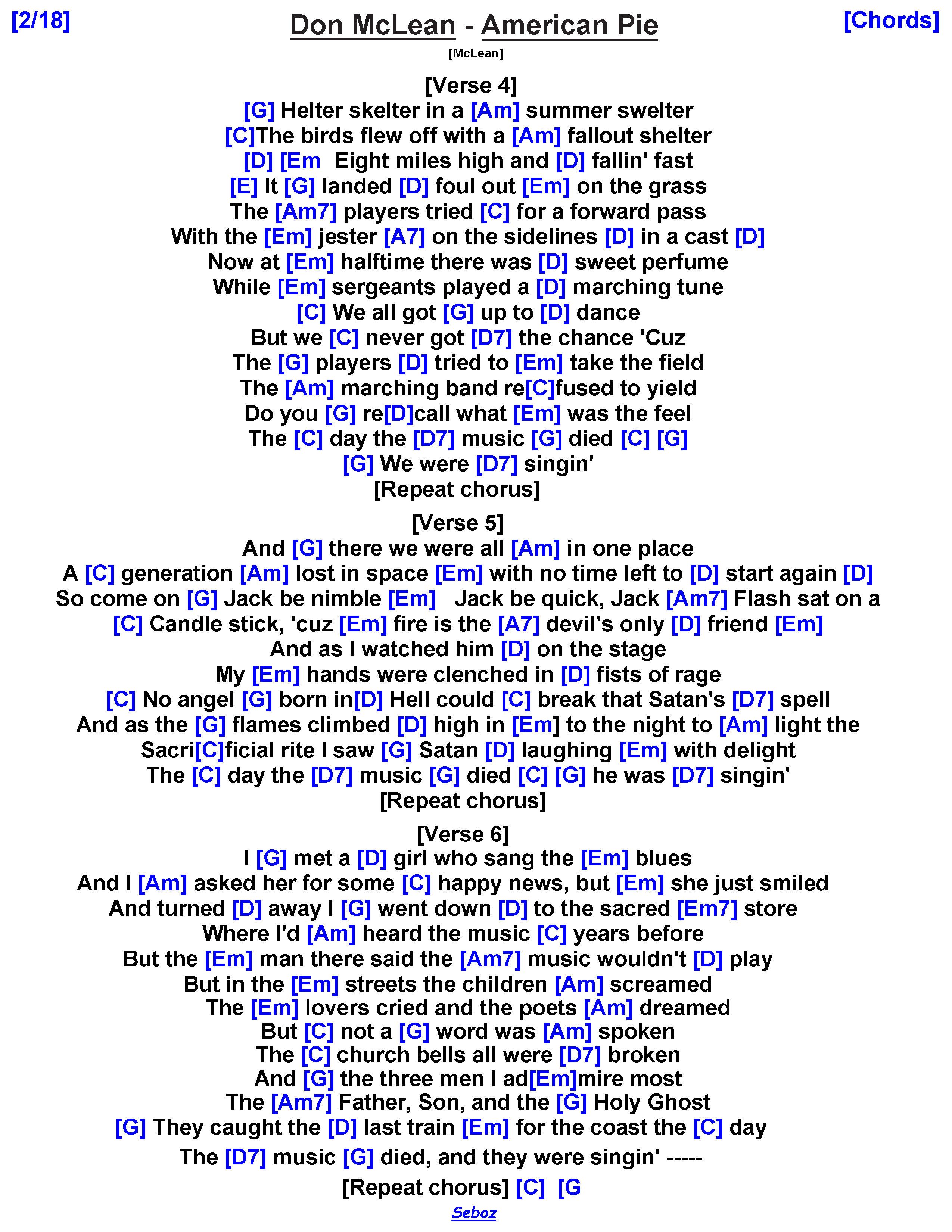 printable american pie lyrics
