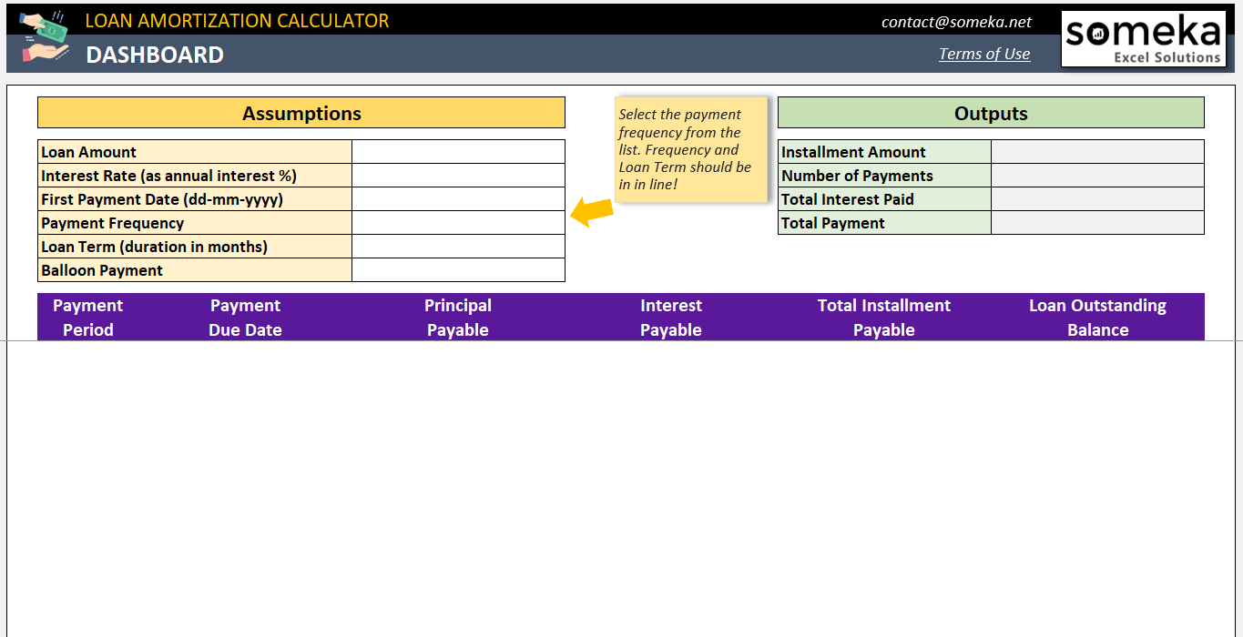 Excel Amortization Schedule Template | Simple Loan Calculator