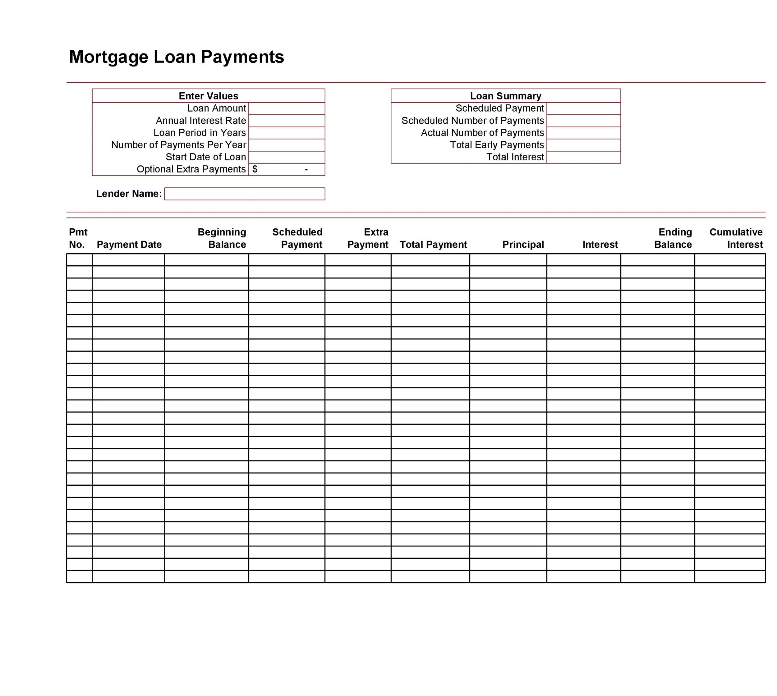printable amortization schedule with extra payments