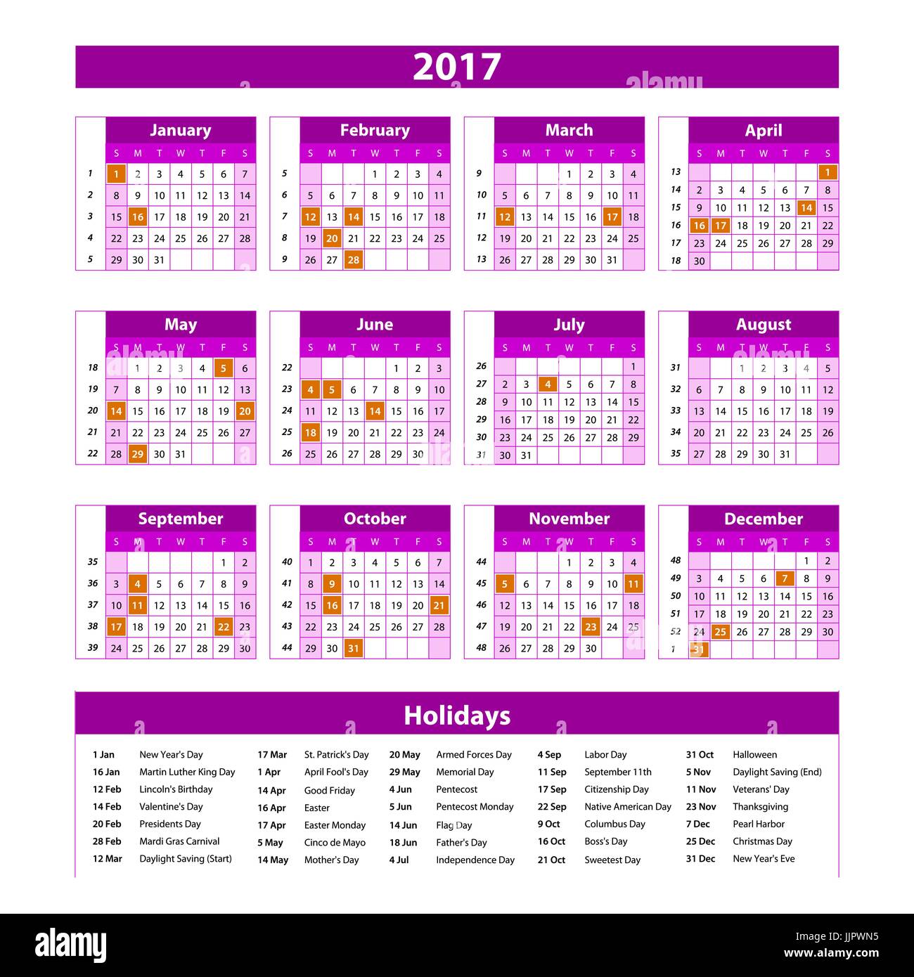 Year Planner Calendar 2017 - International worldwide printable ...