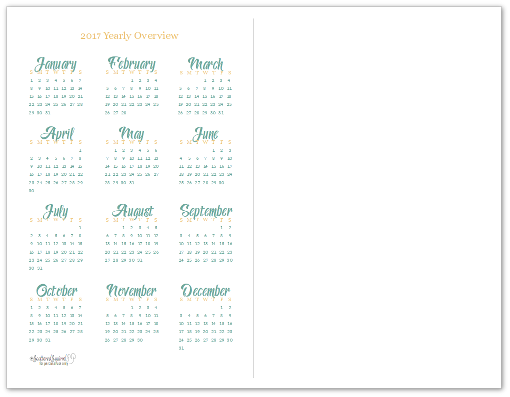 2017 Yearly Calendar Printables are Here!