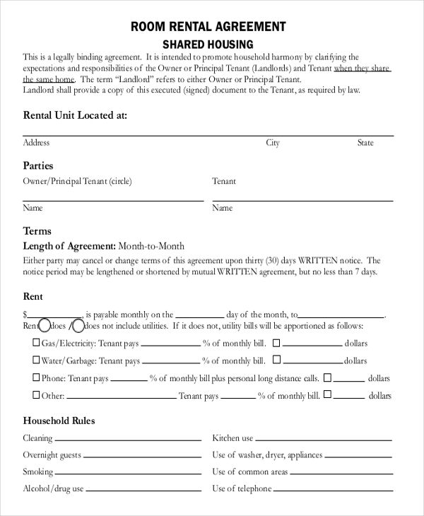 Room Rental Agreement Doc | Template Business