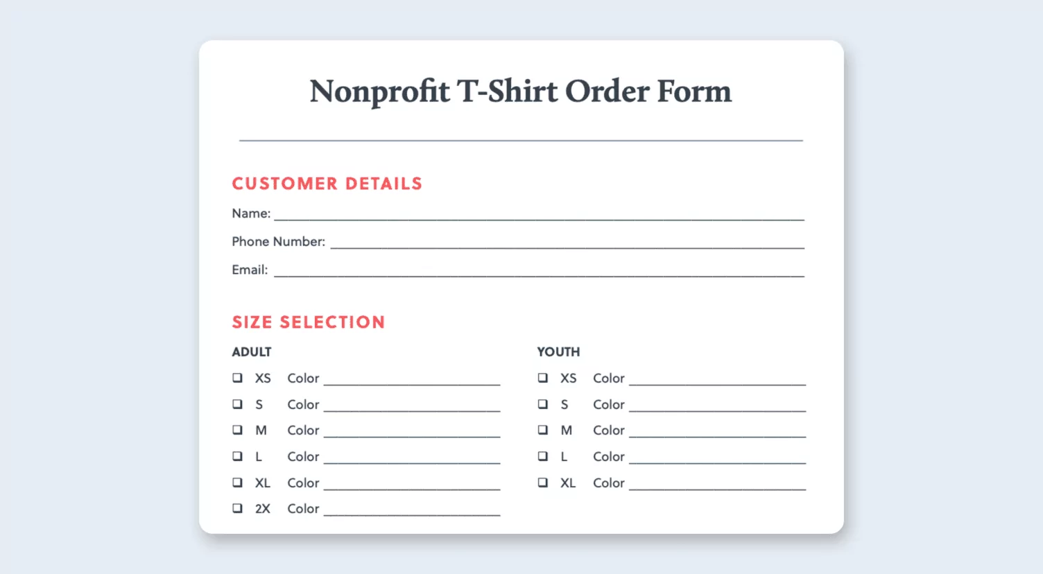T-shirt Order Template. Google Docs/microsoft Word. T-shirt Order