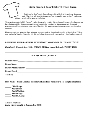 Printable t shirts Order Forms - Page 2 | DocHub