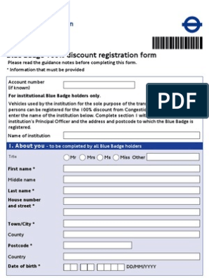 Blue Badge Discount Registration Form | PDF | Fraud | Vehicle ...