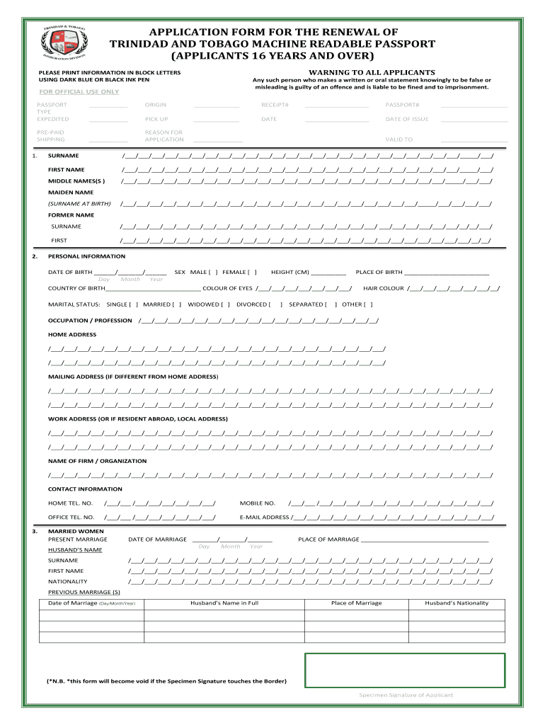 Trinidad And Tobago Passport Renewal Online - Fill Online ...