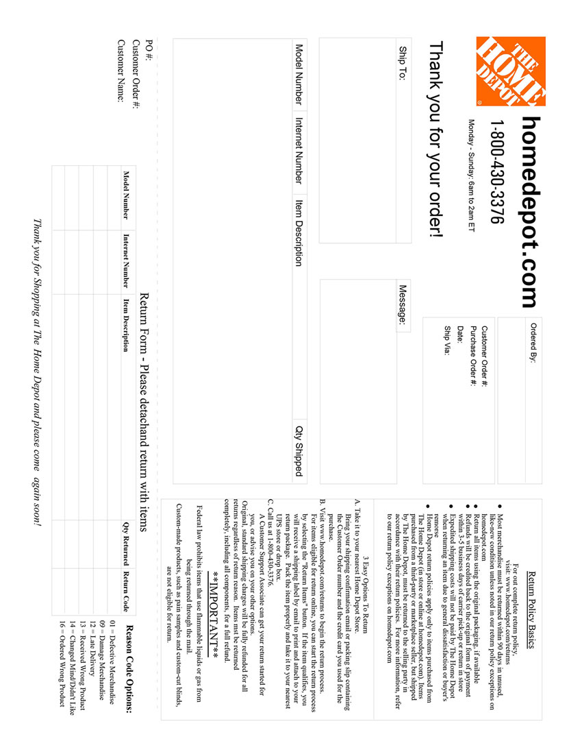 Home Depot Packing Slip Template | CYBRA
