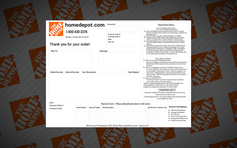 Home Depot Packing Slip Template | CYBRA