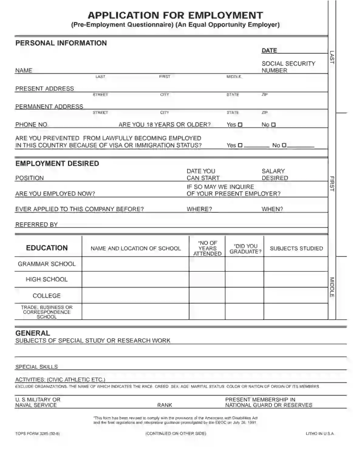 Employment Application Form ≡ Fill Out Printable PDF Forms Online