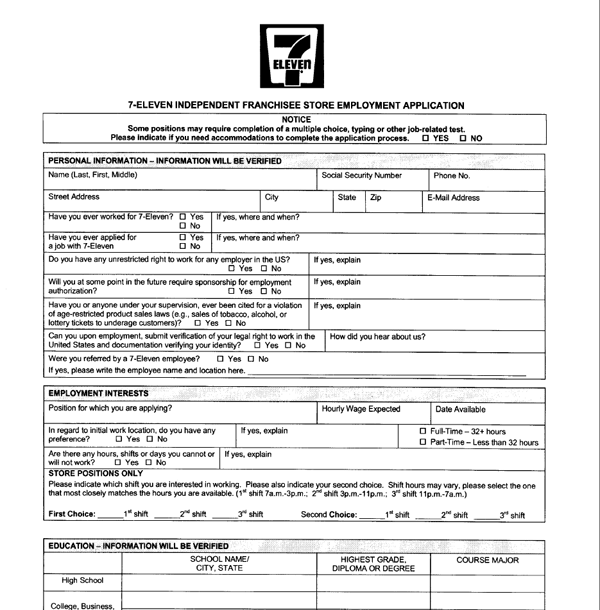 7-Eleven Application PDF Print Out