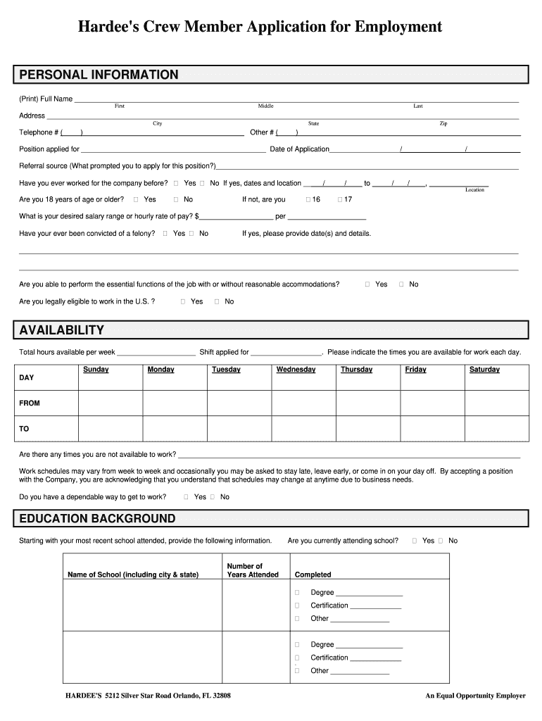 Hardees Application Pdf - Fill Online, Printable, Fillable, Blank ...
