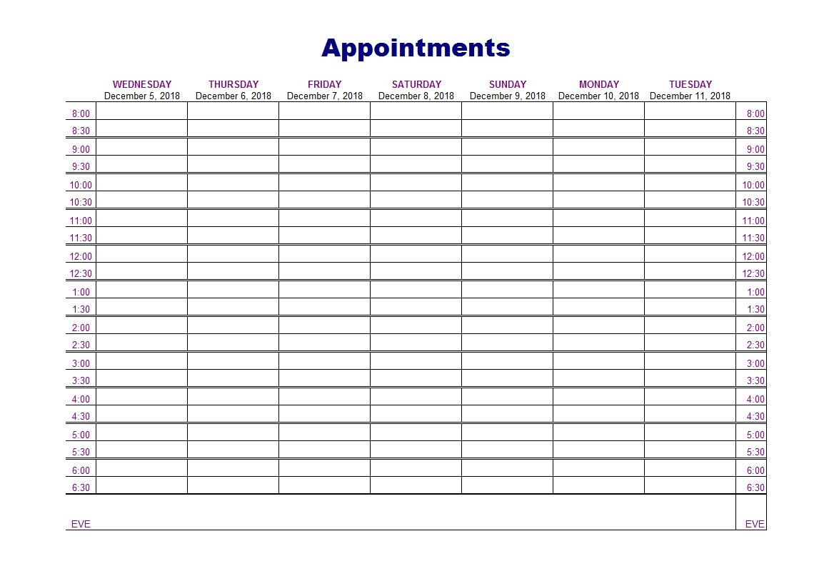50+ Printable Appointment Schedule Templates [&  Appointment Calendars]