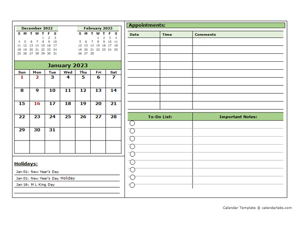 2023 Monthly Appointment Planner - Free Printable Templates