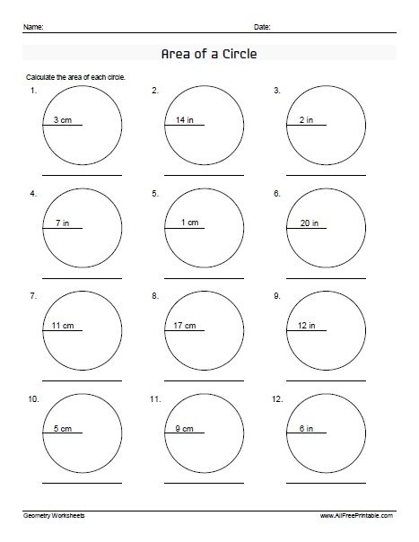 Area of a Circle Worksheets - Free Printable