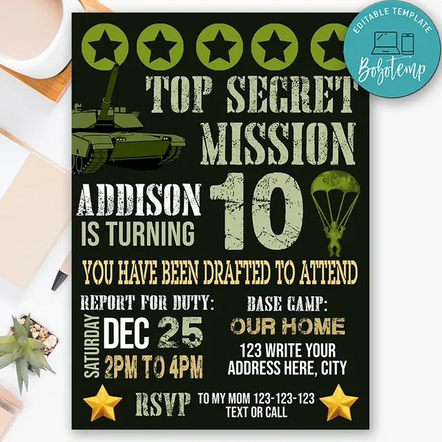 printable army birthday invitations
