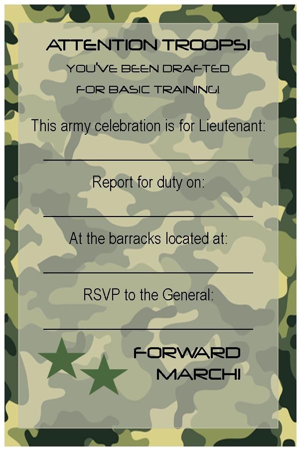 printable army birthday party invitations