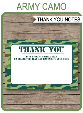 printable army thank you cards