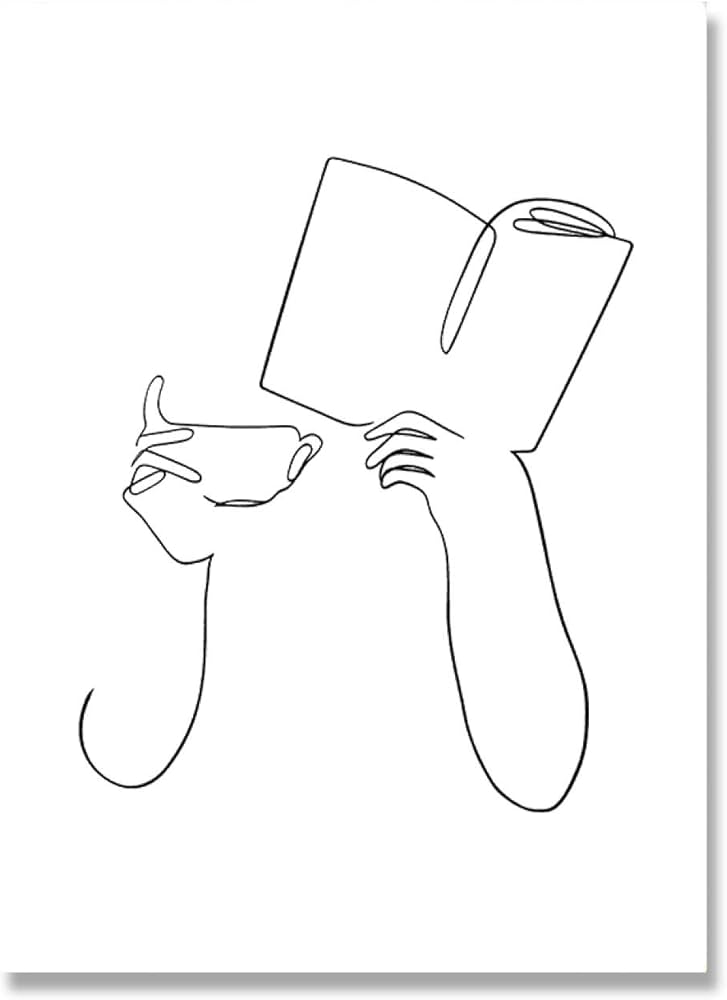 Rumlly Line Drawing Art HD Print Abstract Woman Hands Book Canvas Painting  Book Poster Bookshop Wall Art Picture Coffee Decor 50x70cm Frameless