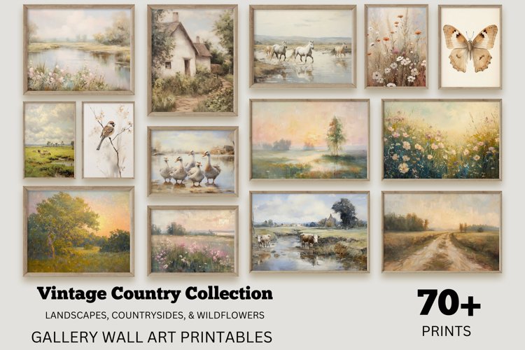 Vintage Printable Country Landscape Oil Paintings Bundle