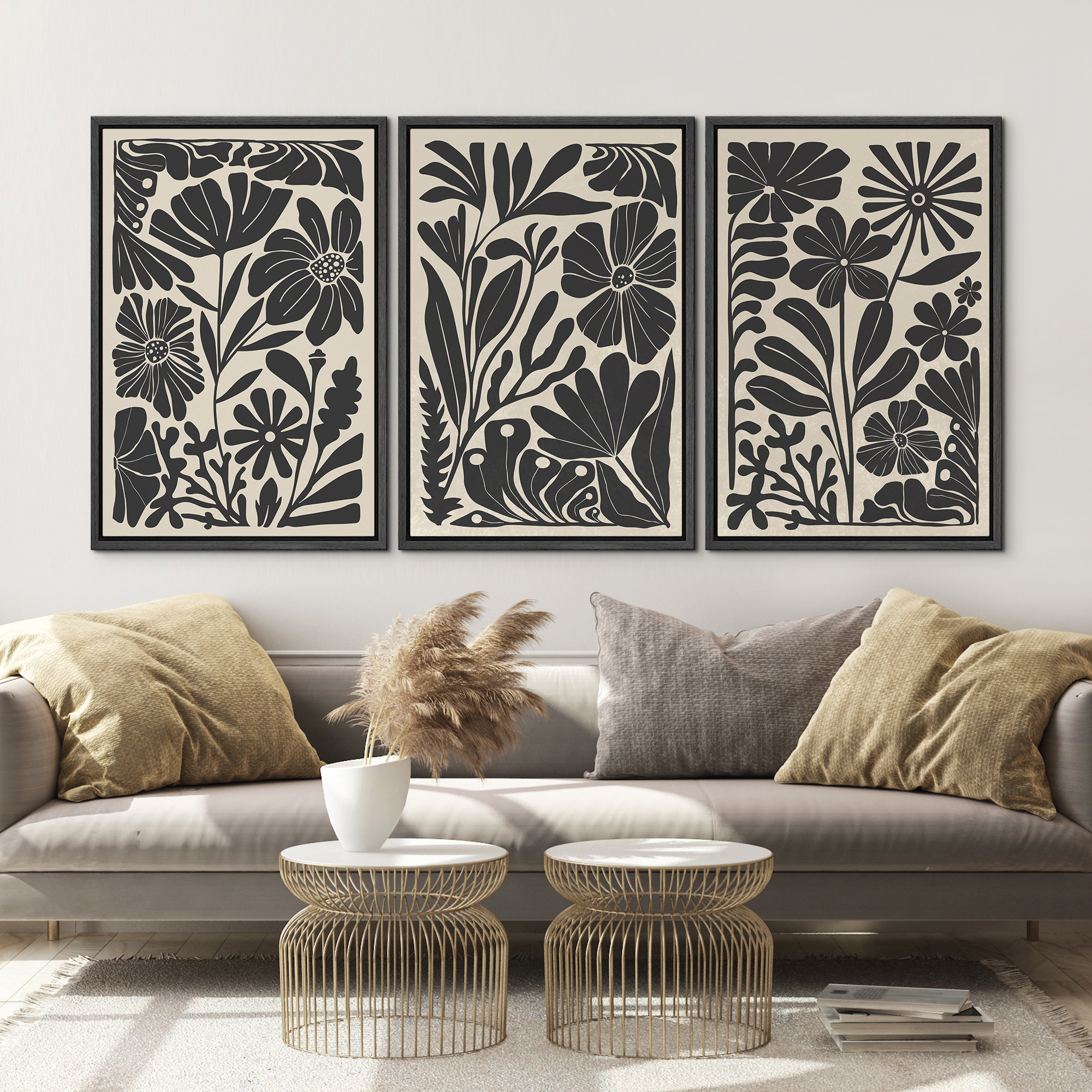 IDEA4WALL Abstract Botanical Mid-Century Modern Boho Black And ...
