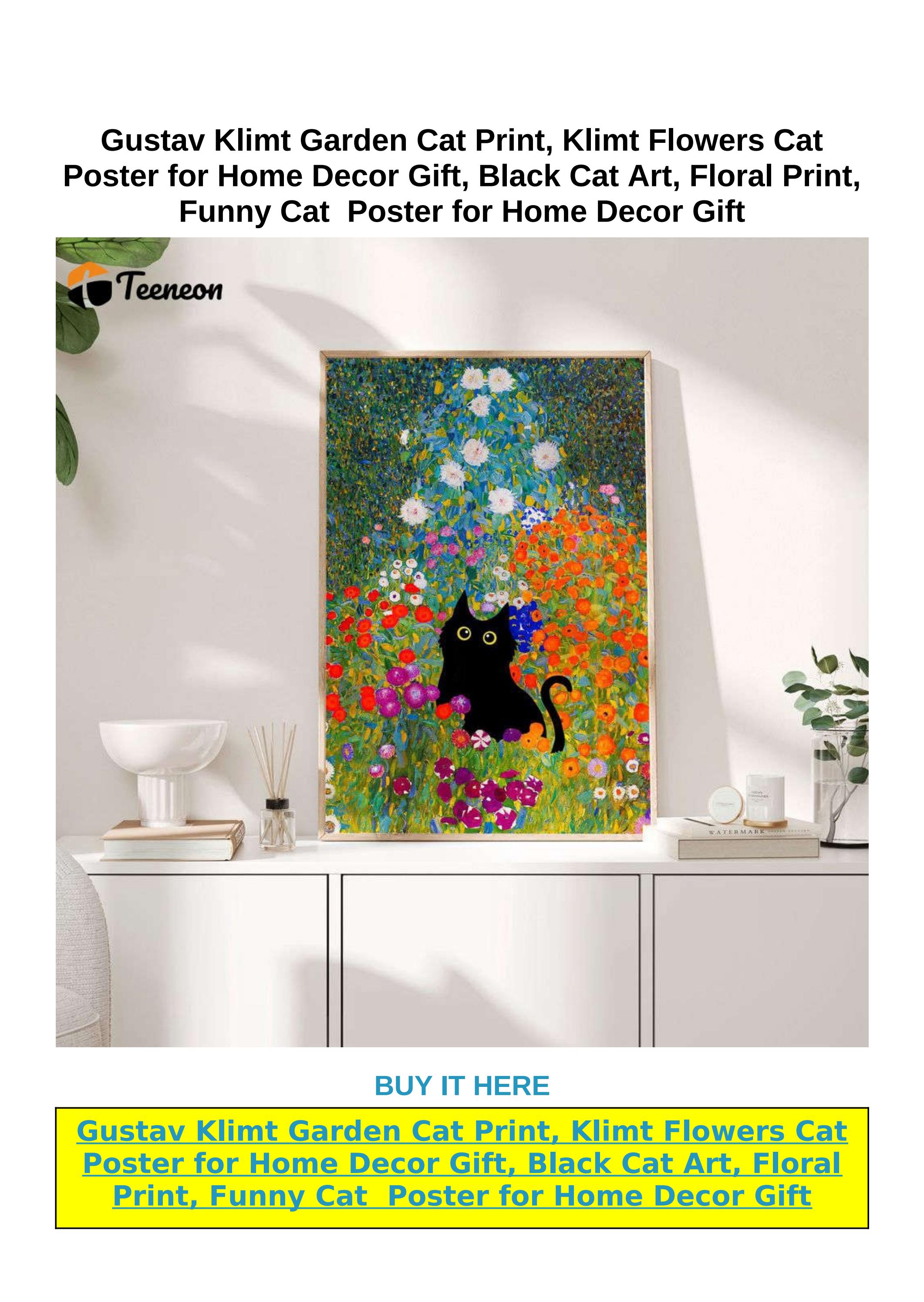 Gustav Klimt Garden Cat Print, Klimt Flowers Cat Poster for Home ...