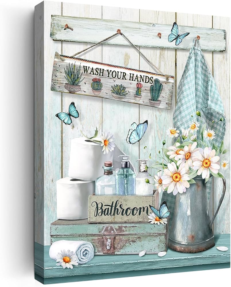 RUDIXICO Farmhouse Bathroom Decor Wall Art Rustic Floral Butterfly ...