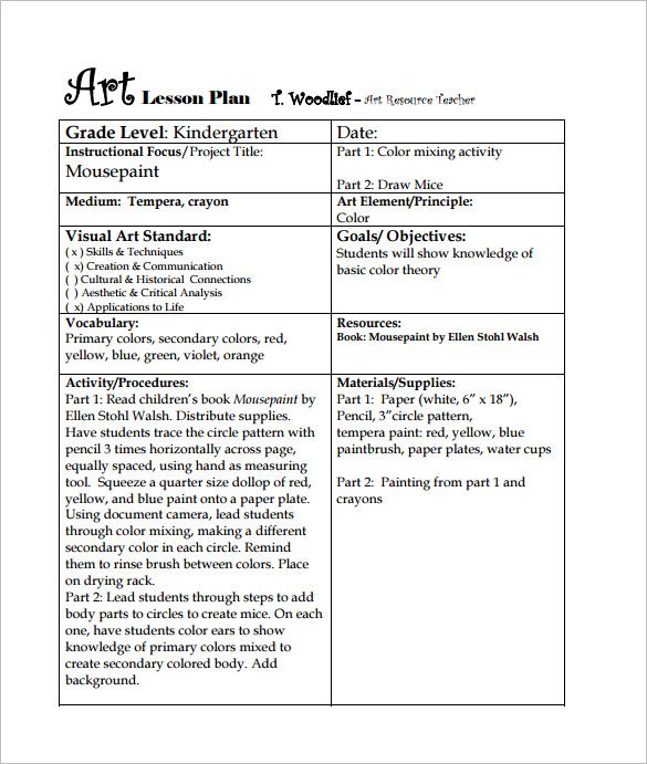 Art Lesson Plan Template - 15+ Free Word, PDF Documents Download