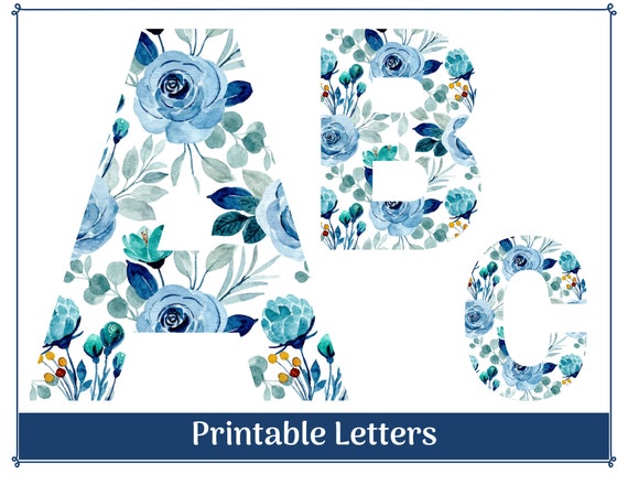 Blue Floral Alphabet Clip Art Letters A-Z and Numbers 0-9 ...