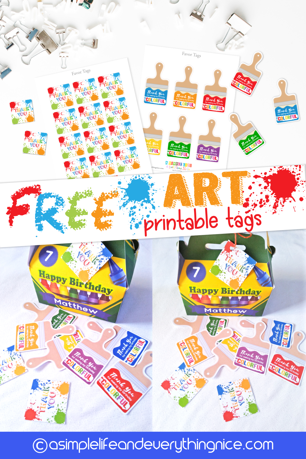 Free Art Theme Printable Tags - A Simple Life and Everything Nice