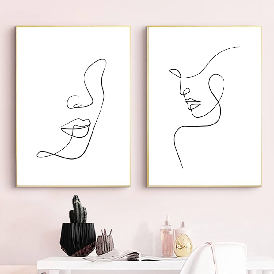Woman Face Sketch Art Print Black and White Female Line Drawing ...