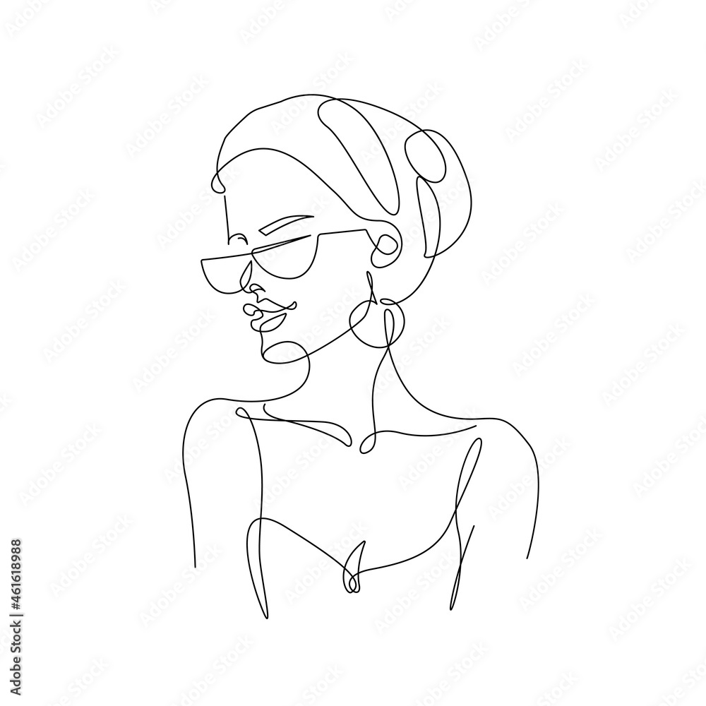 Fashion Woman Face Line Art Drawing. Abstract Female Head One Line ...