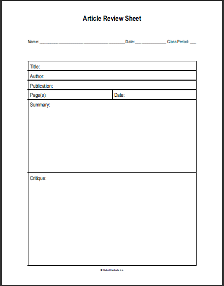 Article Review Sheet