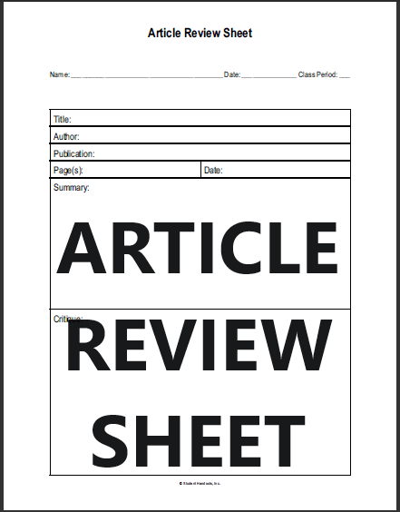 Article Review Sheet | Student Handouts