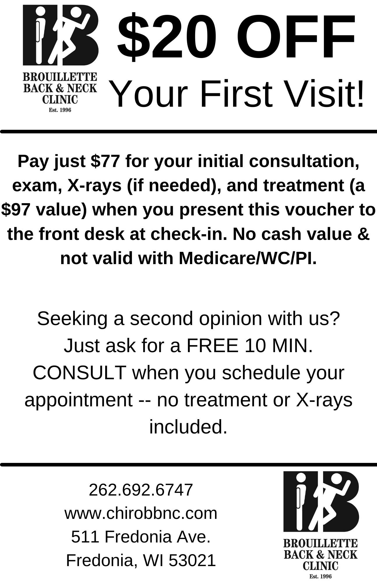 $20 OFF First Visit — Brouillette Back &  Neck Clinic