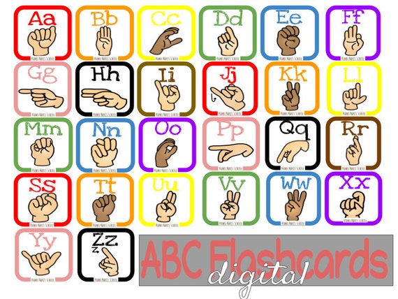 ABC ASL Flashcards DIGITAL, Gebärdensprache, printable, Alphabet