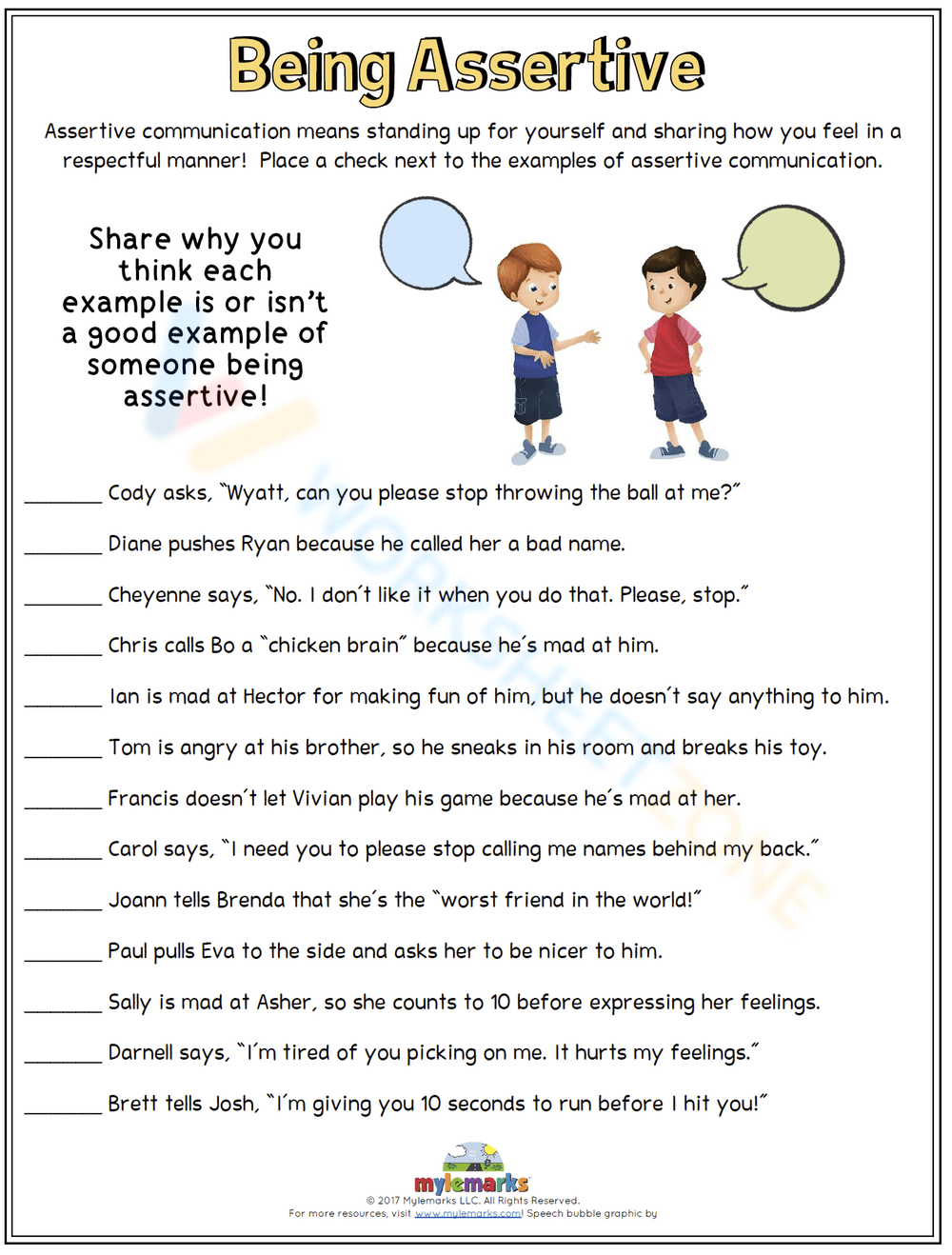 Being Assertive Worksheet