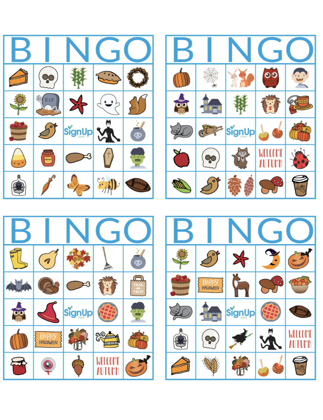 printable autumn bingo cards