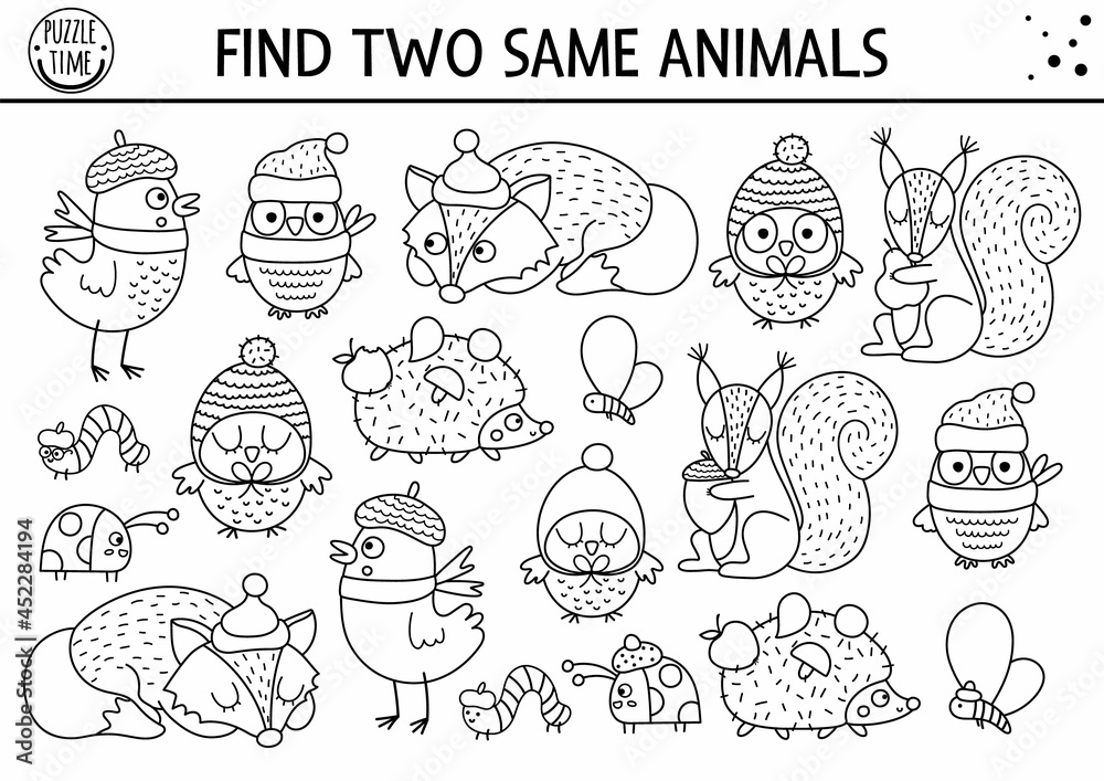 Find two same animals. Thanksgiving black and white matching ...