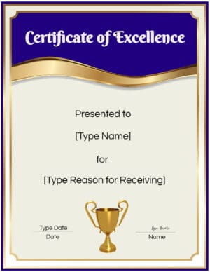 printable award of excellence certificates