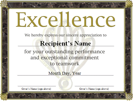 printable award of excellence certificates