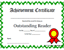 Printable Outstanding Reader Award Certificate - Childrens Awards ...