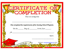 Printable Sunday School Program Certificate of Completion