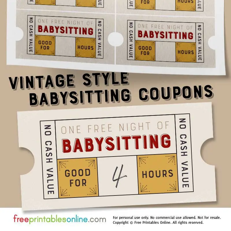 Vintage Style Free Babysitting Coupon Template - Free Printables ...