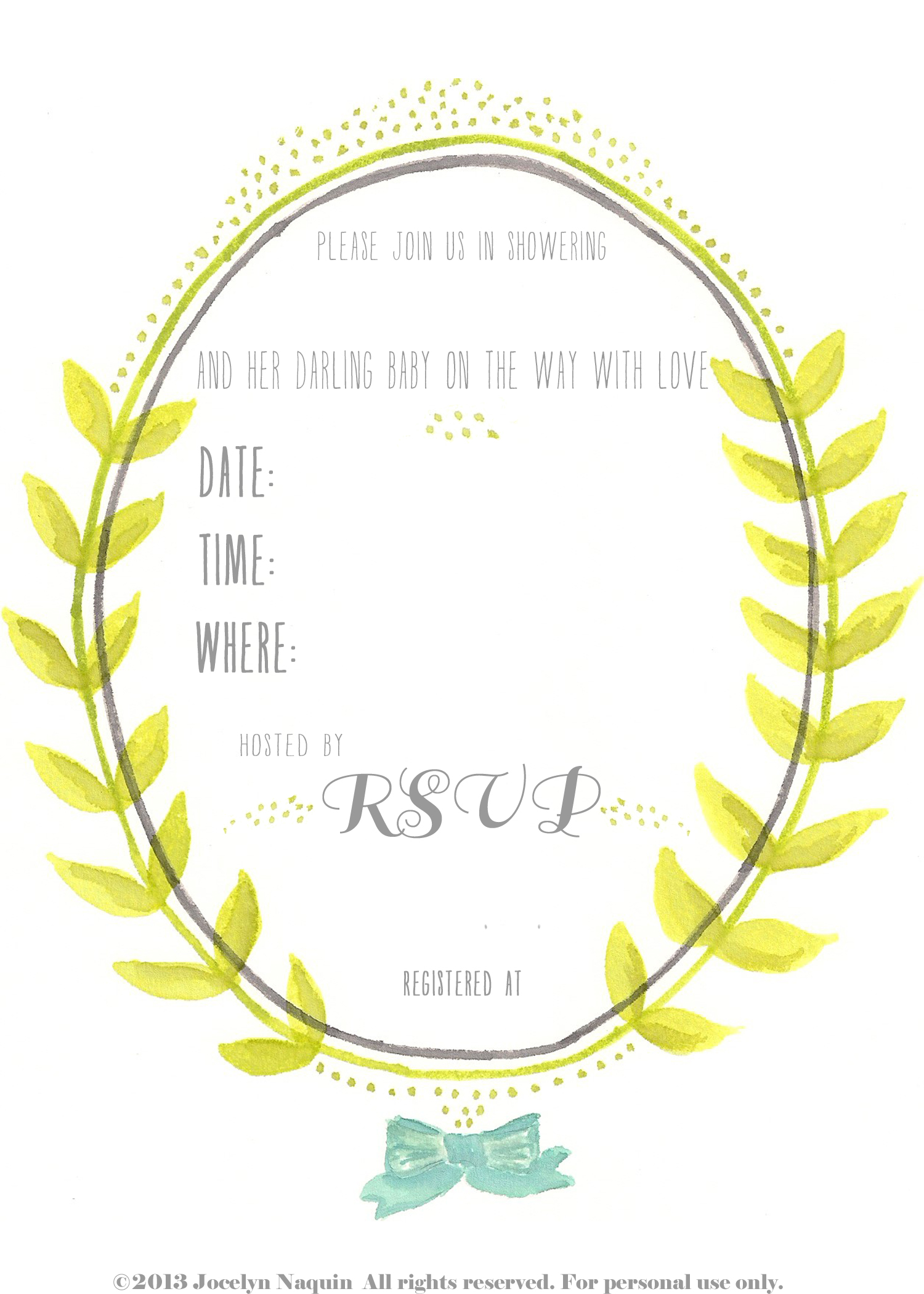 Free Printable: Watercolor Baby Shower Invitation - Jocelyn Naquin