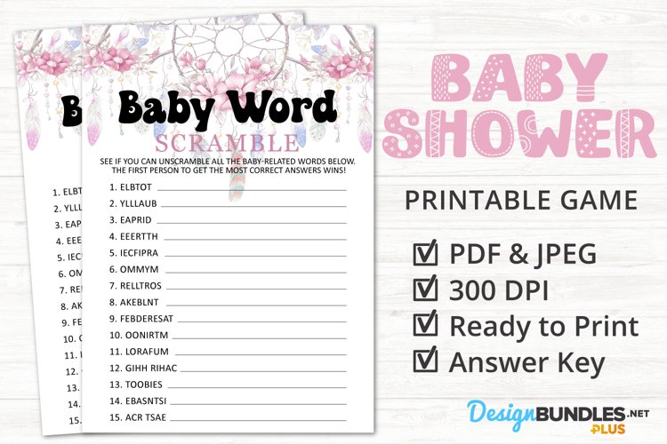 Baby Word Scramble, Baby Shower Games, Printable Baby Game