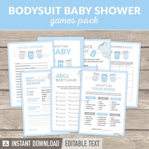 Blue Baby Shower Games, Printable PDF - My Party Design
