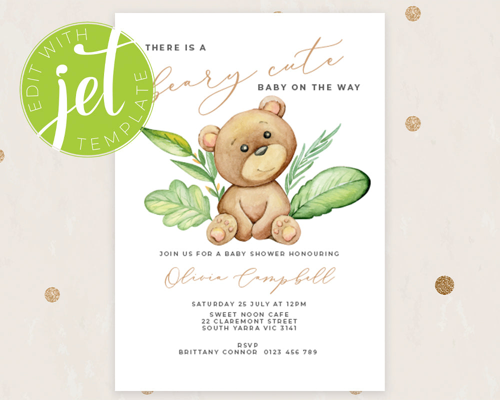 Cute Bear Style Baby Shower Printable Invitation Template, Print ...